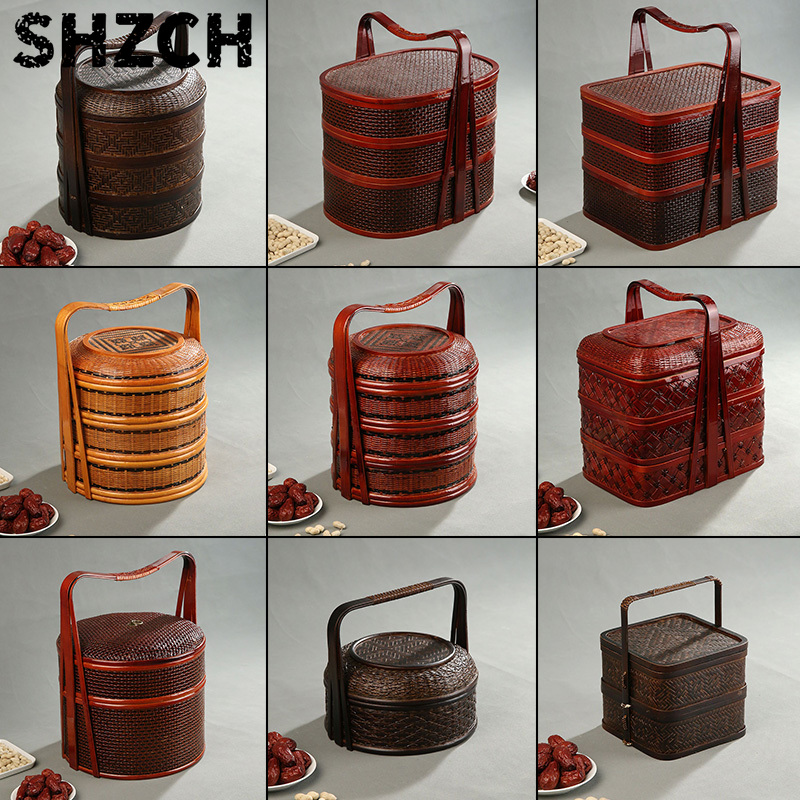 Snacks Food Hamper Basket - سلة نزهة من الخيزران مع غطاء،