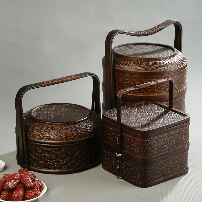 Snacks Food Hamper Basket - سلة نزهة من الخيزران مع غطاء،